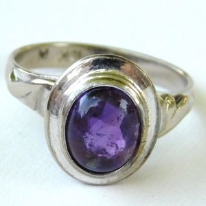 10K White Gold Amethyst Ring~Antique Art Deco Oval